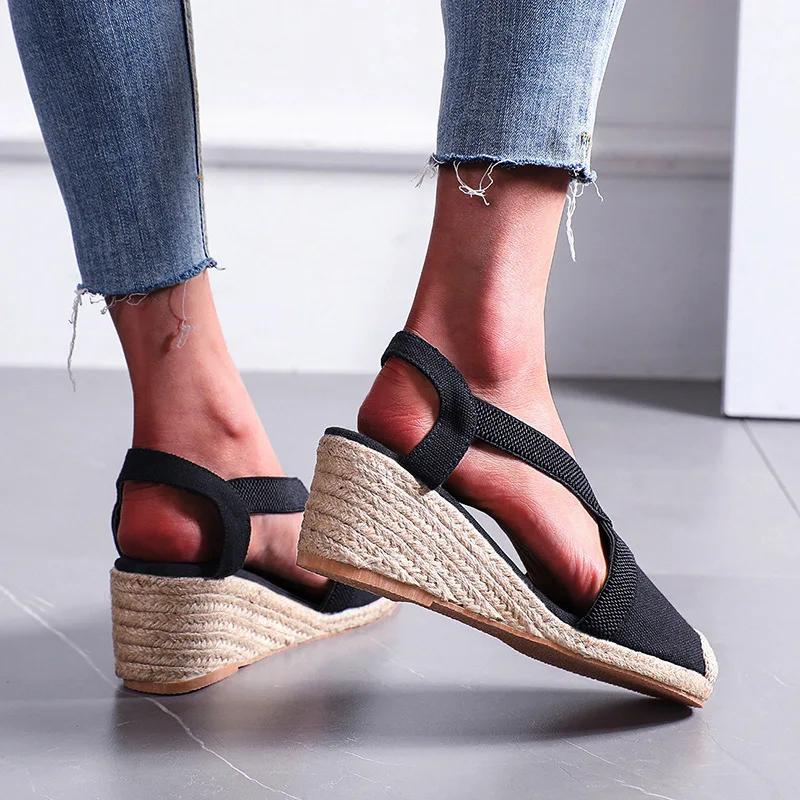 Fashion Summer Women's Sandals 2024 Straw braided Wedge Heels Espadrille Sandals Big Size Female Shoes Female Gladiator Slingback Shoes