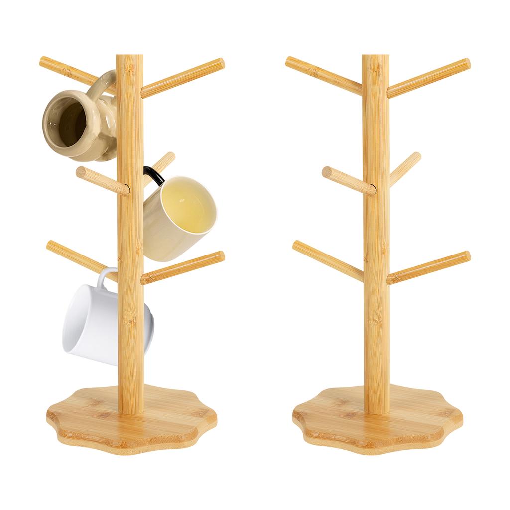 2Pcs Wooden Mug Hanging Display Rack Drinkware Shelf With 6 Hooks Tree Shape Coffee Tea Cup Storage Holder Stand Tumbler Holders