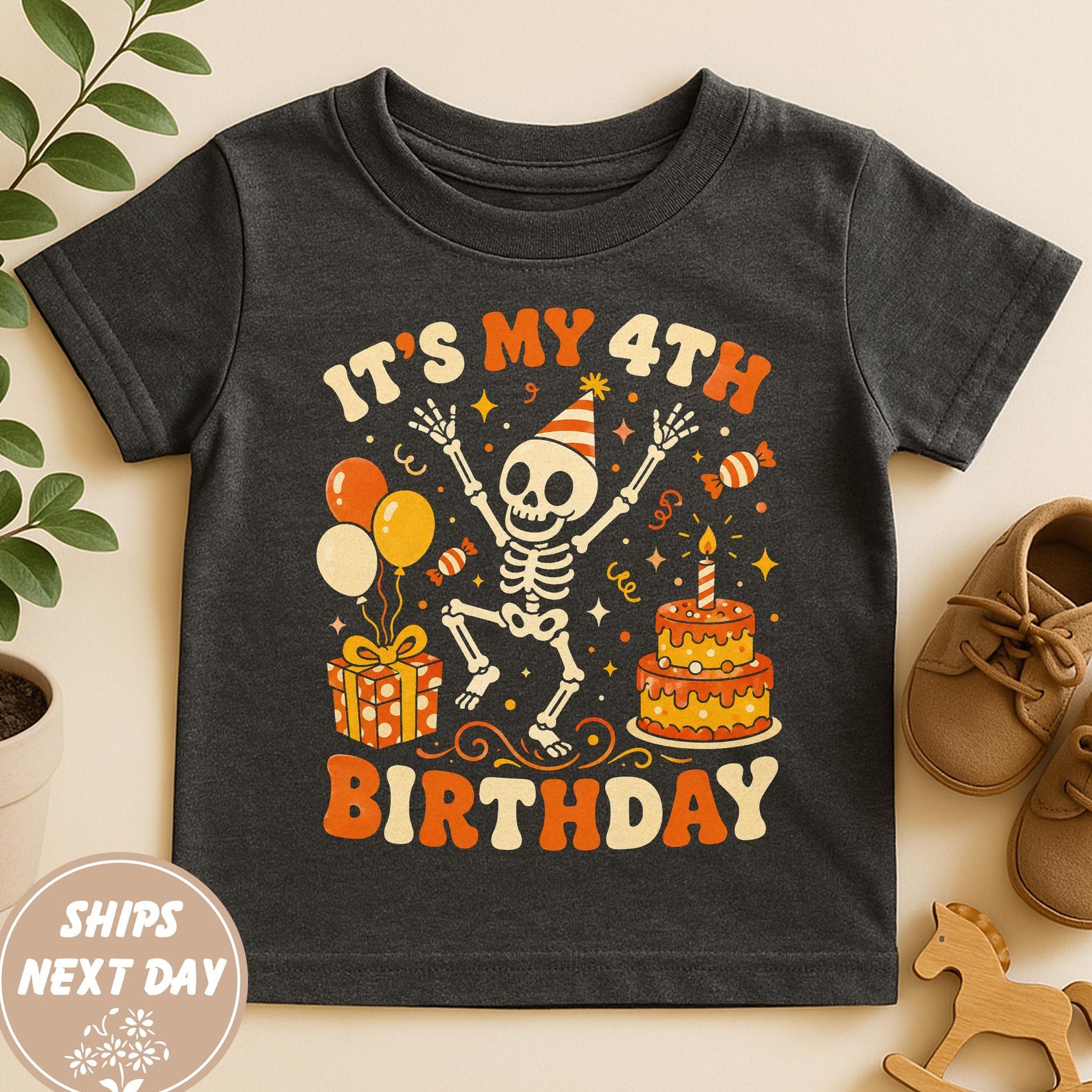 4th Birthday Skeleton Shirt, It s My 4th Birthday Tee, Funny Halloween Birthday Shirt, Spooky Birthday Boy Shirt, Kids Birthday Party Outfit 120