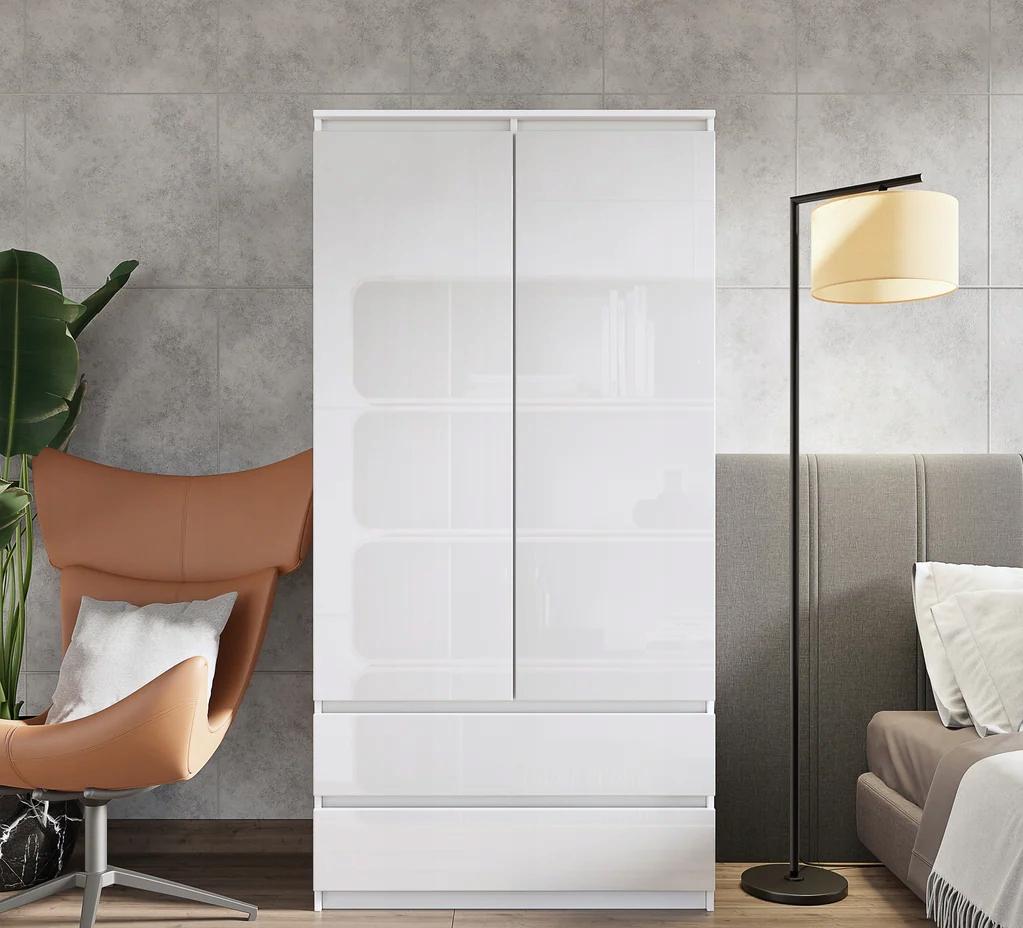 Szafa 90 cm joelle biały mat/biały połysk 2 drzwi 2 szuflady 3 półki