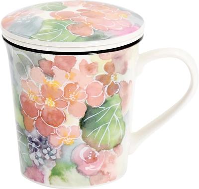 Ceramic Indigo Flower Mug with Lid (with Tea Strainer) Begonia Size: Approx. W21.5 D9.8 H10.4 60200