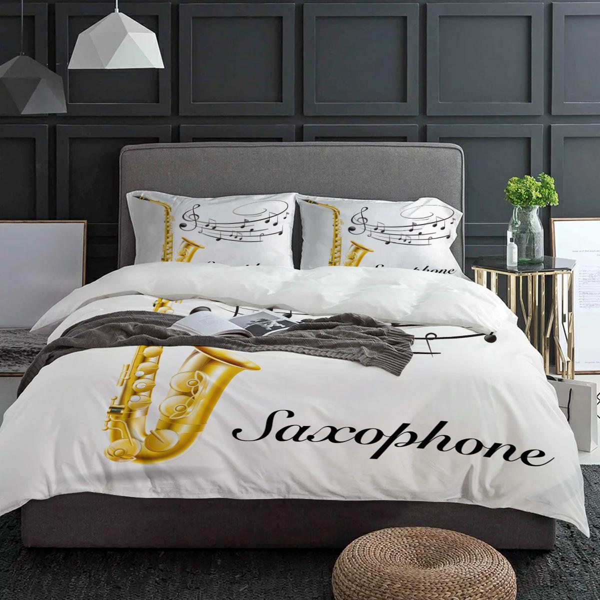 

Saxophone Music Note Bedding Set 3pcs Boys Girls Duvet Cover Pillowcase Kids Adult Quilt Cover Double Bed Set Home Textile (135x200cm)