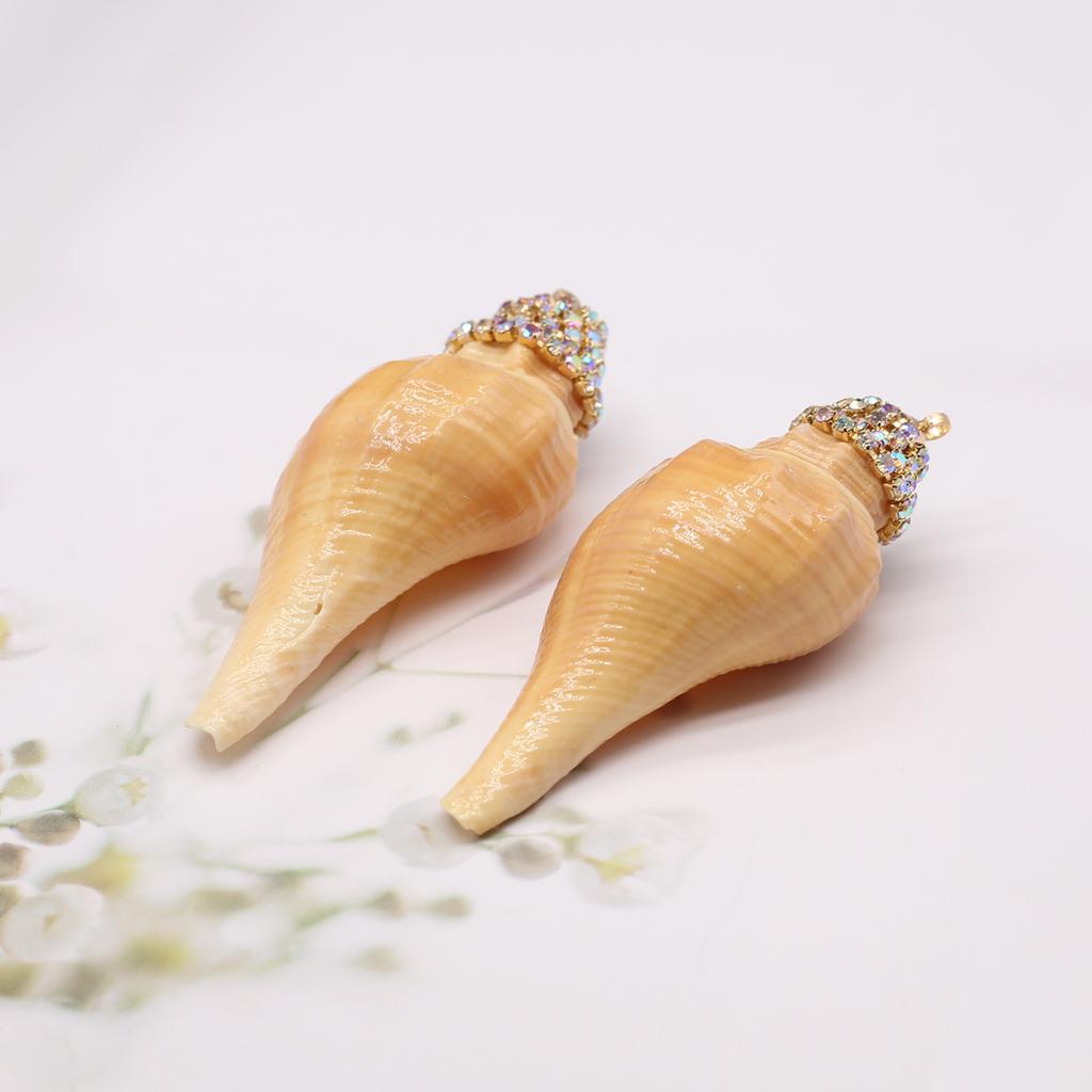 5Pcs Drilled Conch Pendant Artificial Drilling Shell With Diamond Yellow String Snail Pendant For Jewelry Making DIY Necklace Bracelet Accessory