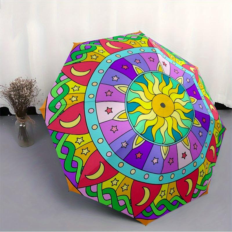1pc Sunflower Mandala Folding Umbrella , 8 Ribs Casual Durable Lightweight Portable Travelling Umbrella For Men & Women Yy250728152