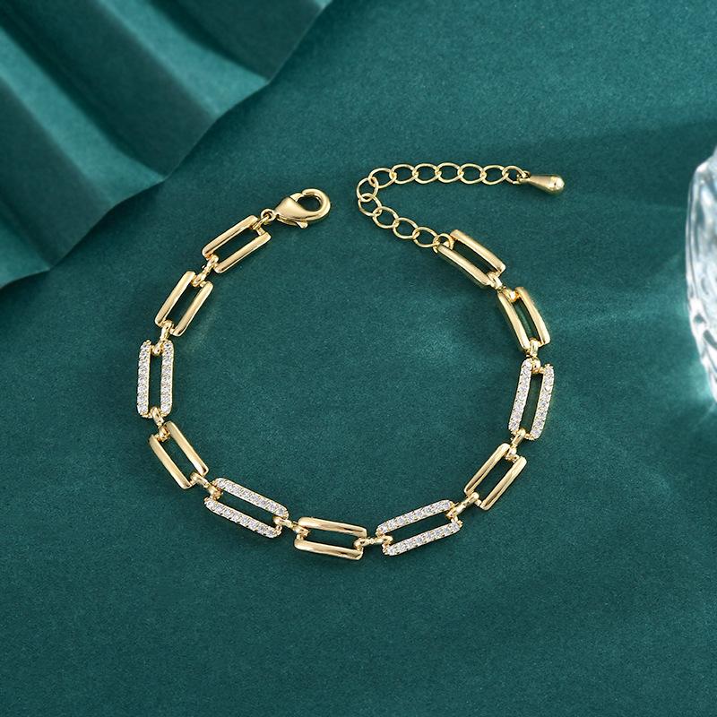 Gold Plated Paperclip Link CZ Tennis Bracelet – Luxury Adjustable Jewelry, Sparkle Gift for Women