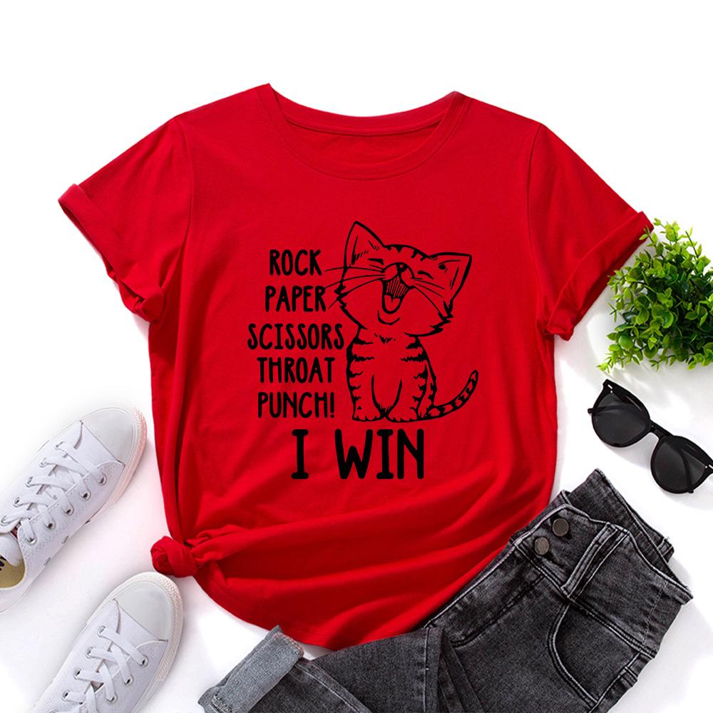 CUTE CAT Fashion Cotton T-Shirt Short Sleeve Round Neck Women 2d Print Tops