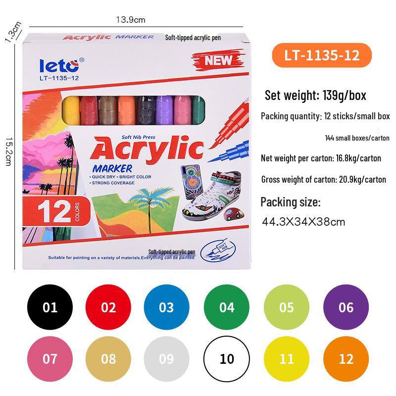 Stackable Soft-tip Acrylic Marker: Quick-Dry, Non-Bleeding, Waterproof, Smooth Drawing Pen