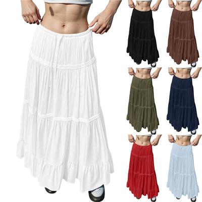Women's Flowy Flared Ruffle Hem A Line Maxi Skirts Elastic Waist Elegant Tiered Layer Boho Long Skirts