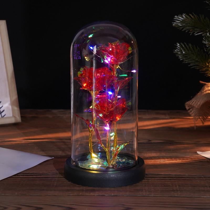 Three glass cover rose ornament creative Christmas Valentine's Day gift immortal flower gold foil night light