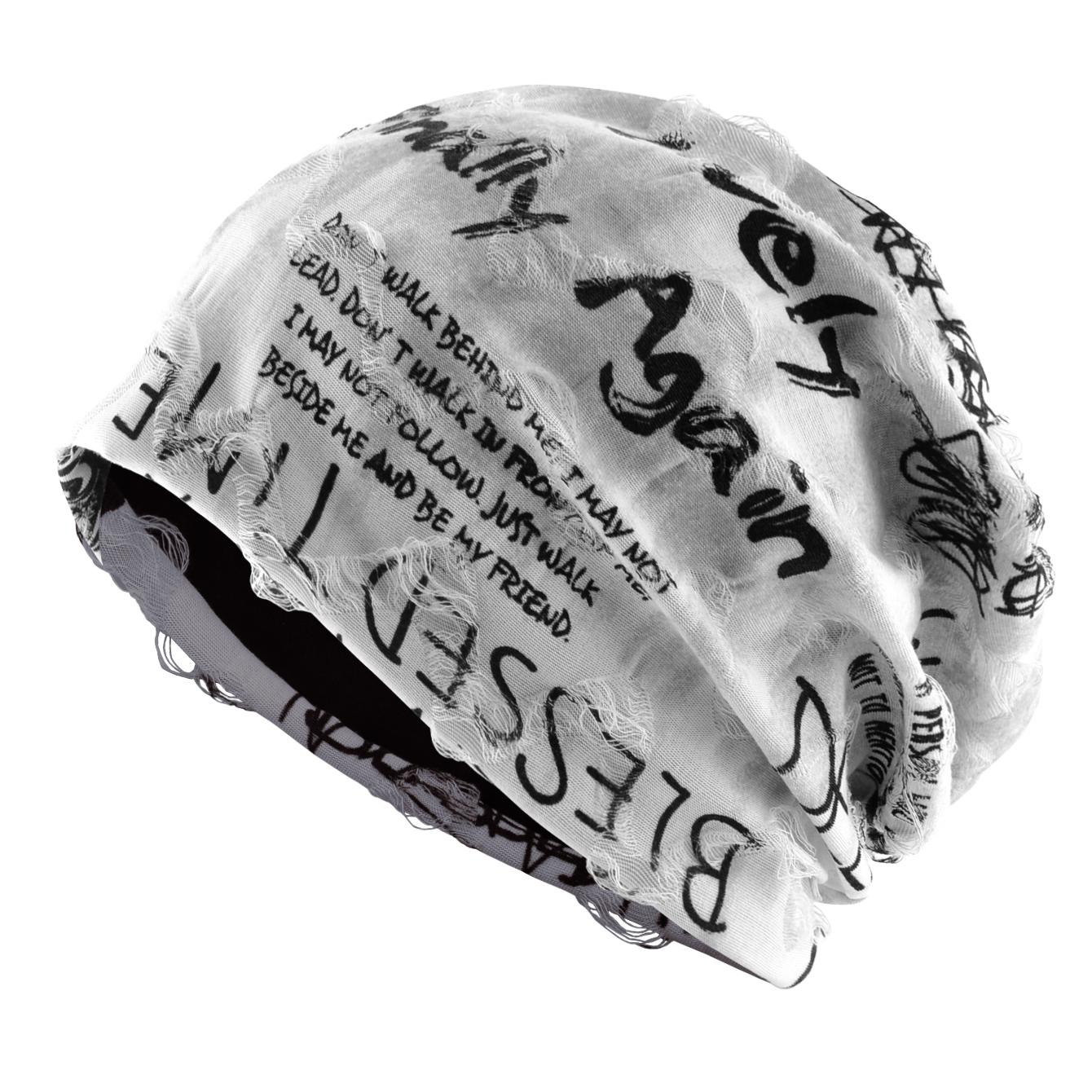 Letter Print Beanie Hats For Women Men Vintage Distressed Cracked Design Spring Summer Hat белый