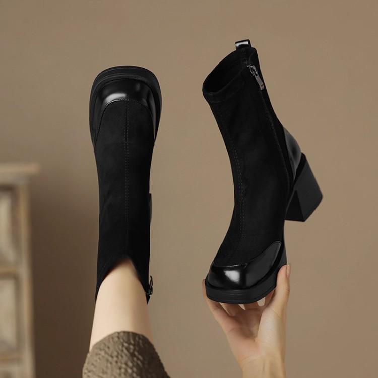 2024 Women's European-American Chunky Heel Elastic Ankle Boots - Versatile High-Heel Martin Style