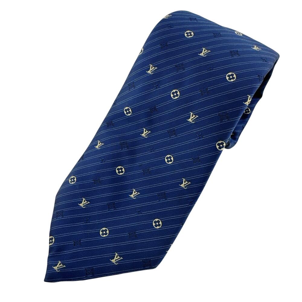 LOUIS VUITTON Overall handle Monogram silk tie Navy silk Used