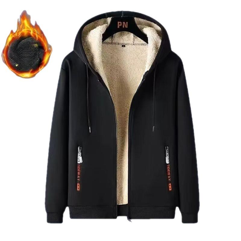Herr Vinter Ullig Sportdräkt Förtjockad Fleecefodrad Jacka Casual Trendiga Flödande Kläder Byxor Herrset