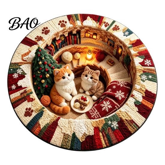 Living Room Xmas Rug 3D Optical Illusion Round Christmas Rug, Cute Santa Claus Crystal Velvet Floor Mat, Non Slip Decor Vivid Printed Circular Carpet