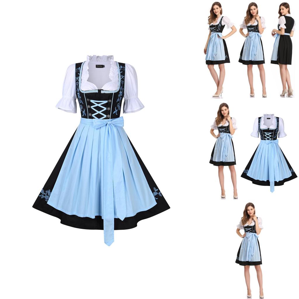 Elegant Women Traditional Floral Dirndl Dress Set For Oktoberfest Celebrations