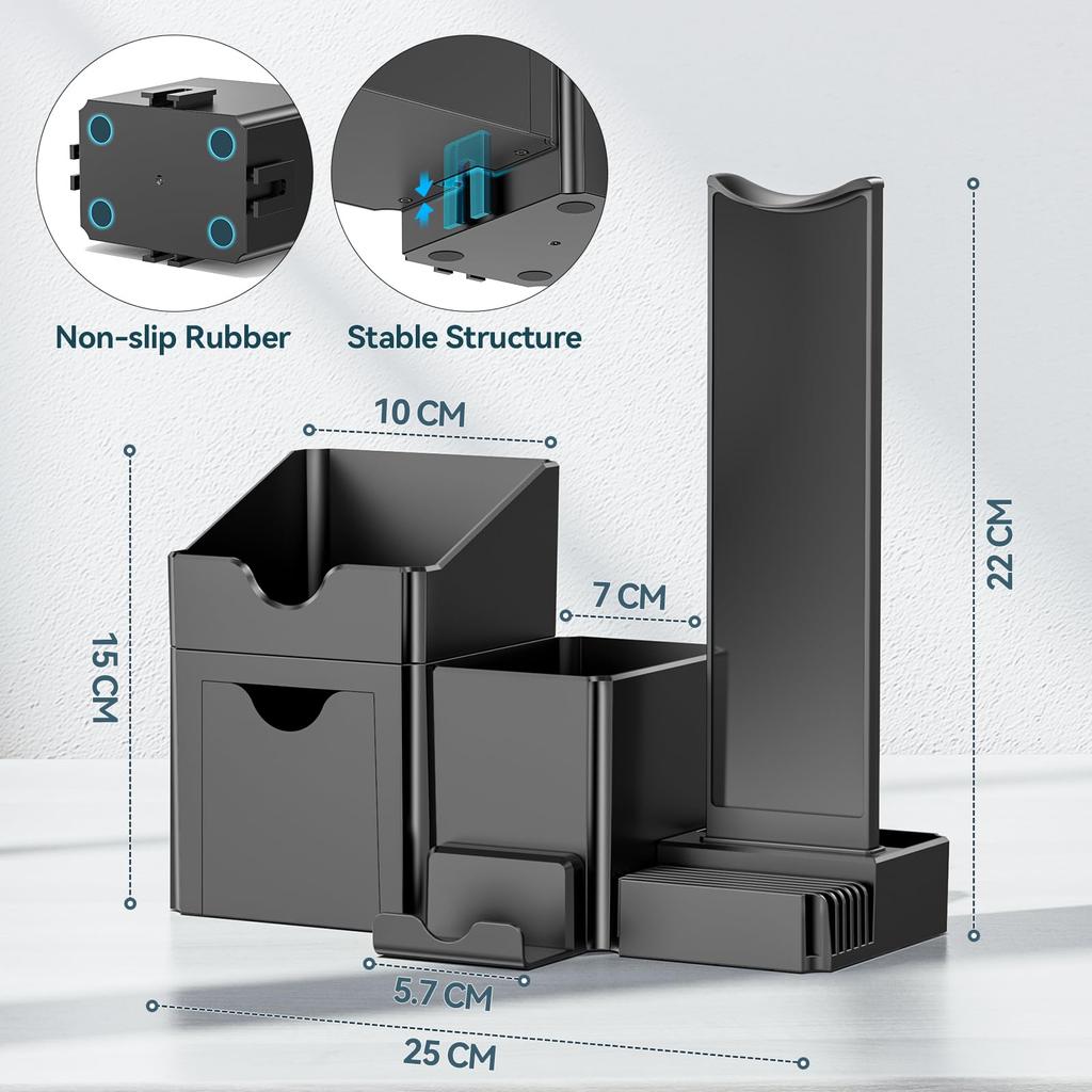 KDD Stylish Pen Holder, Large Capacity Pencil Holder with Drawer, Headphone Hanger, Smartphone Stand, Multifunctional Desk Organizer for Stationery,