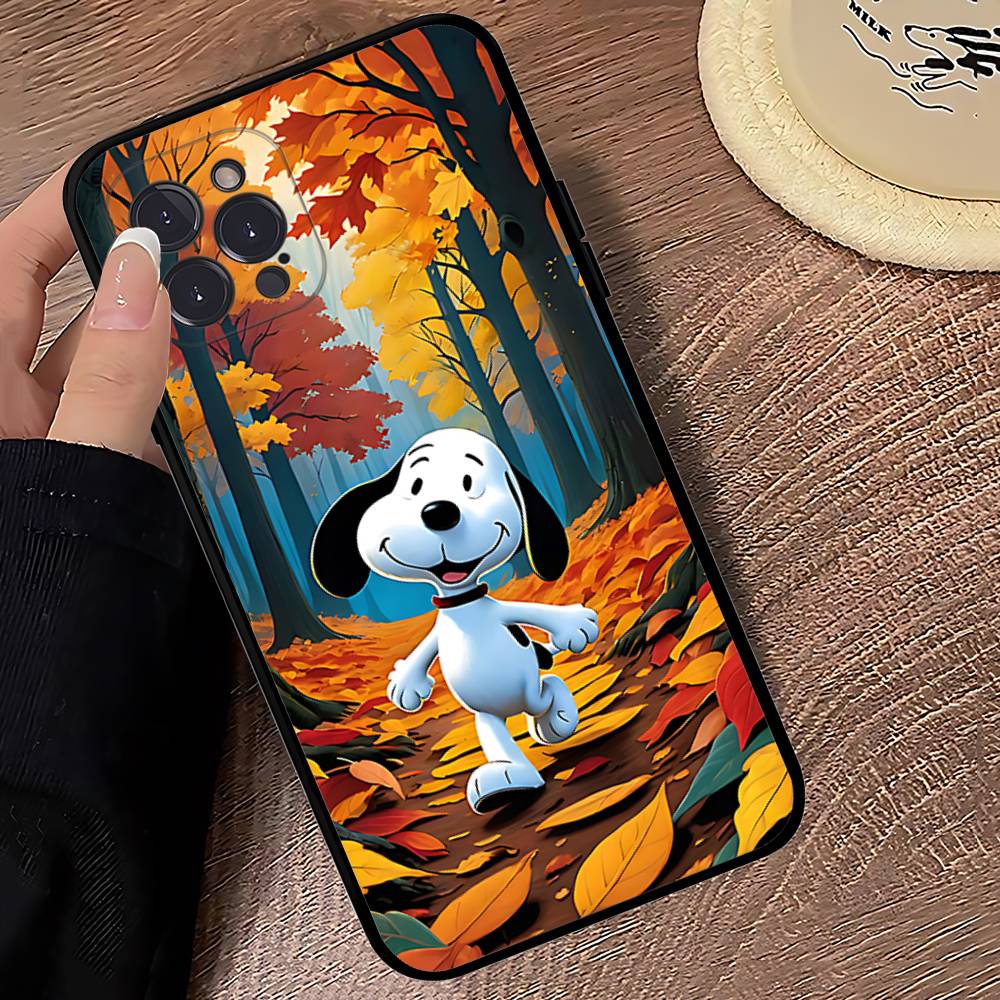 Cute Cartoon S-Snoopys Phone Case For Iphone 17 16 15 14 13 12 11 Pro Max Plus Black Shell Cover Case