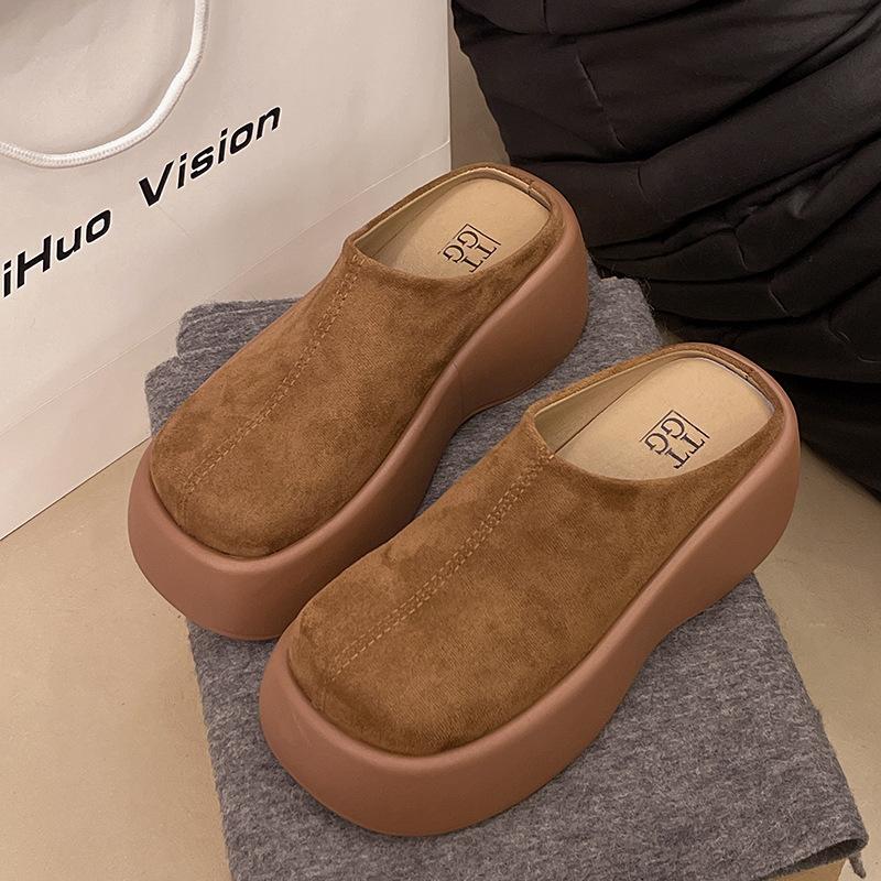 Retro thick-soled bag head and half slippers for women to wear, new spring lazy one-pedal casual height increase