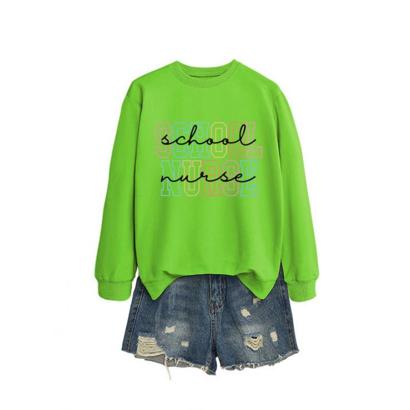 Womens Casual Long Sleeve Hoodie Sweatshirt With Print Design Loose Fit Cotton Blend Office Chic Style