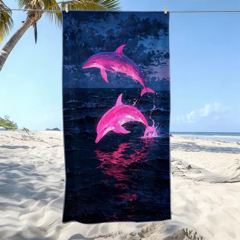 Teal Fish Skeleton Print Beach Towel Nautical Striped Fishbone Design Quick Dry Soft Absorbent Towel for Ocean Lovers
