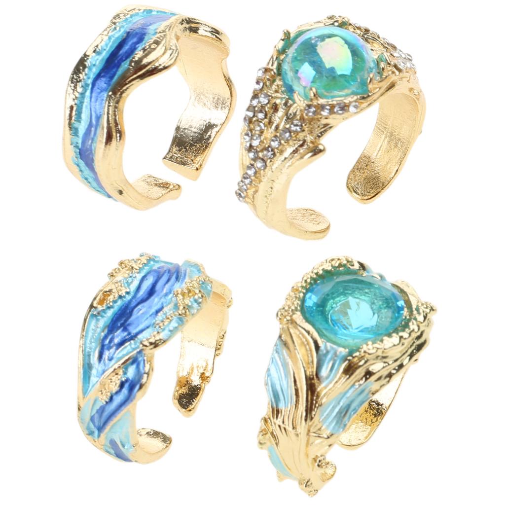 Inspirational Oceans Rings Adjustable Waving Designs in Silver Elegant Gifts for Women Ladies Sturdy Resin Craftsmanship