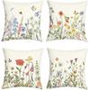 Spring Summer Colorful Floral Throw Pillow Covers 18x18 Inch Set of 4 Garden Flowers Green Leaves Butterfly Cushion Covers Home Decor for Couch