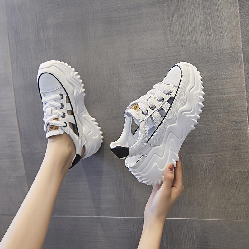 Small inner height increase dad shoes women s versatile leather hollow platform sandals women s breathable casual sports shoes 34