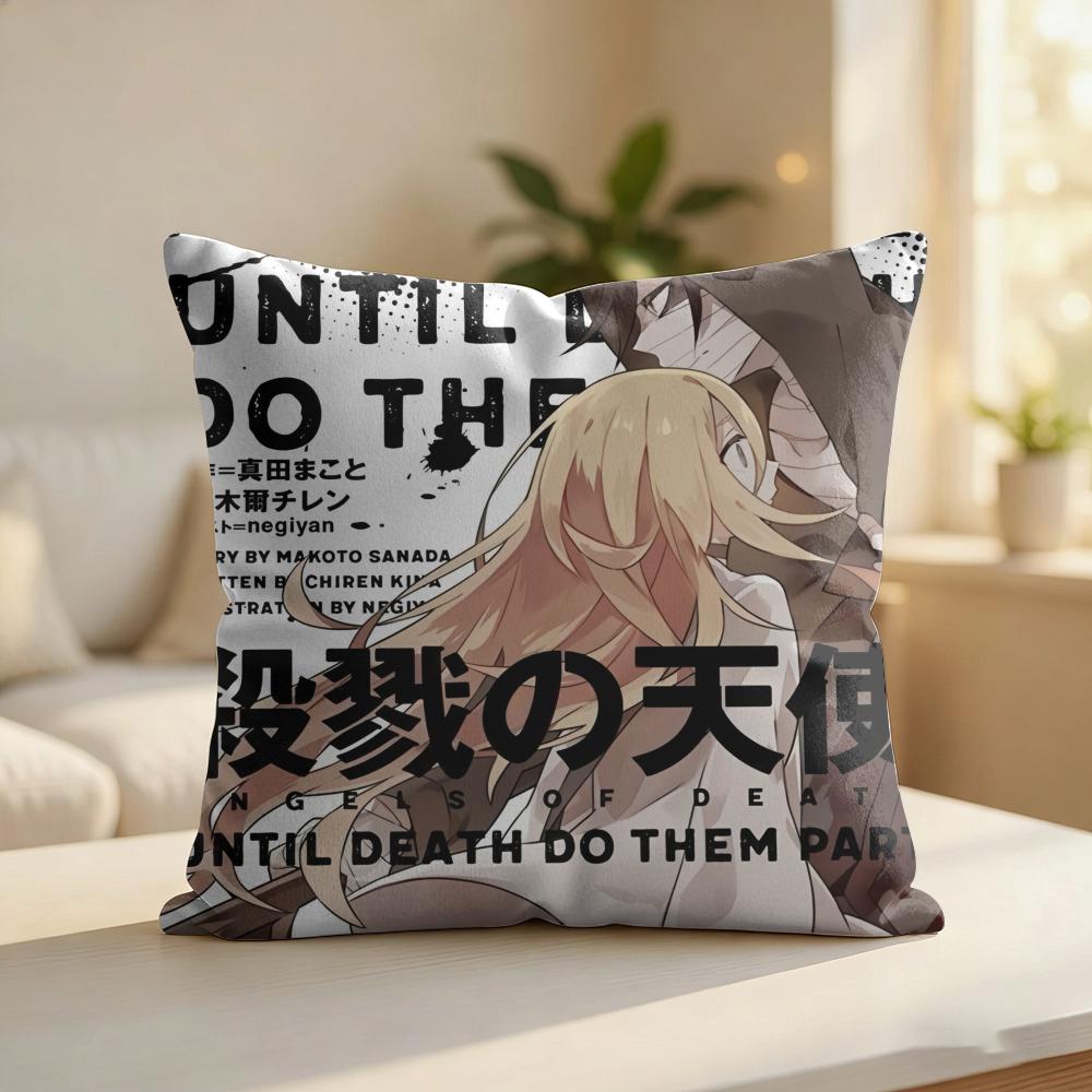 Aangels Of Deaths Anime Cushion Cover Silky Short Plush Invisible Zipper Dustproof Sofa Pillow Case For Home Decor