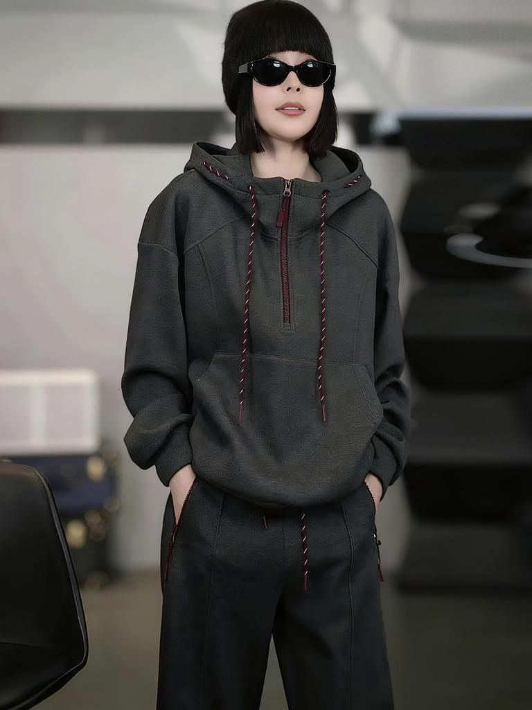 European 2025 Winter Women's Casual Hoodie & Wide-Leg Pants Set