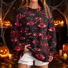 Women's Casual Round Neck Sweatshirt with Halloween Print, Long Sleeve Pullover for Festivals