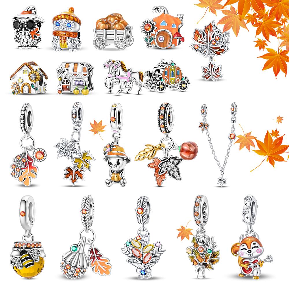 Autumn Style Copper Autumn Leaf Pumpkin Bee Pendant Beads Fit Diy Bracelet Necklace Matching Seasonal Gifts