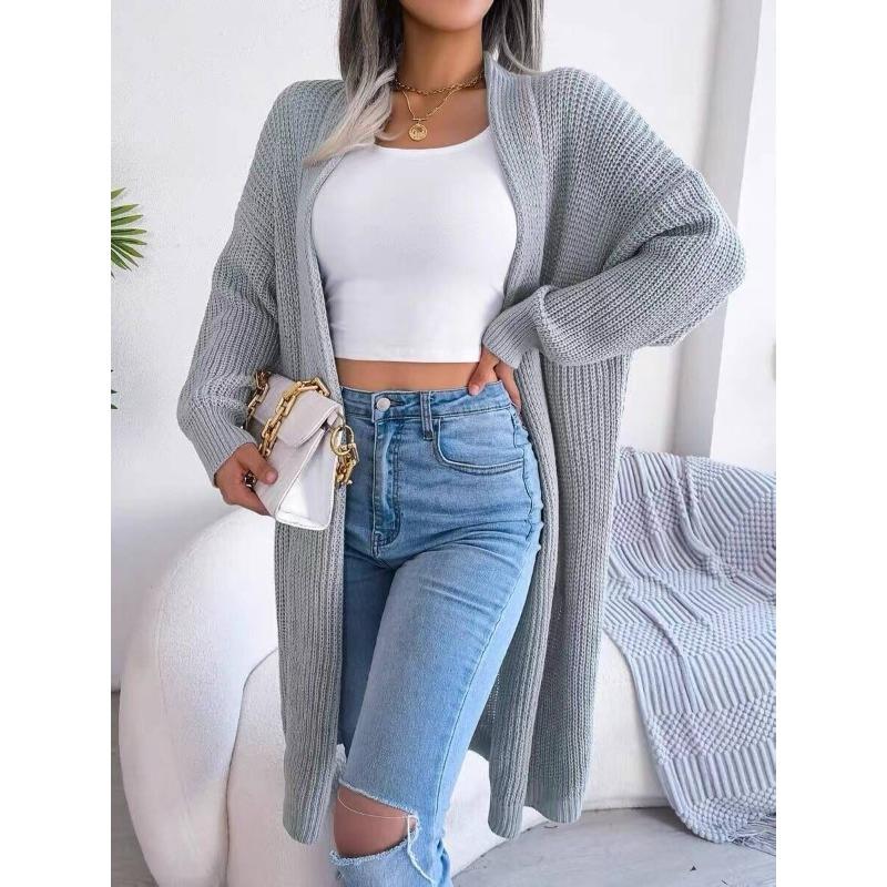 

Gray temperament casual all-match lapel long cardigan, warm and comfortable sweater jacket in autumn and winter 9846 one size fits all