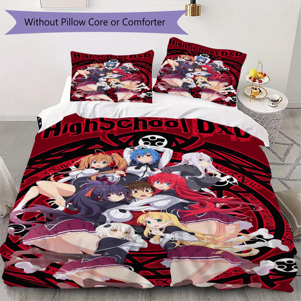 High School DxD Muster Bettwäsche Steppbett-Set Bettbezug Kissenbezug Heimdekoration Geburtstagsgeschenk (1 Bettbezug + 2 Kissenbezüge (ohne Füllung))