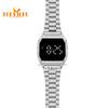 Electronic LED Display Watch: Battery Operated, Touchscreen, Square Steel Band - Perfect for Men, Women, and Students