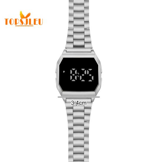 Electronic LED Display Watch: Battery Operated, Touchscreen, Square Steel Band - Perfect for Men, Women, and Students