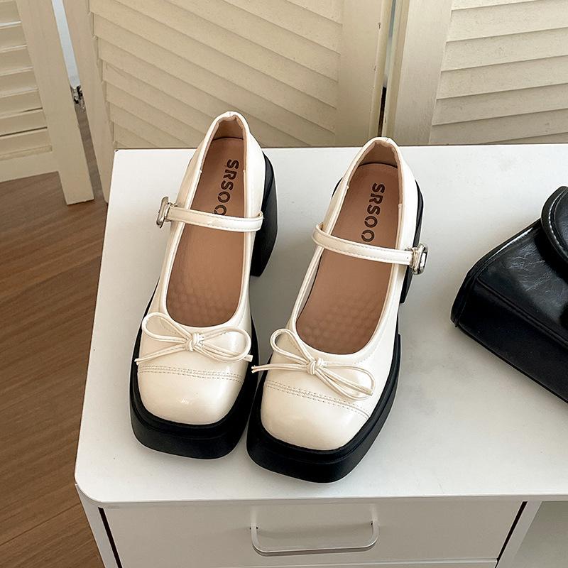 Red French thick heel small high heels women's 2025 new summer skirt retro Mary Jane small leather shoes