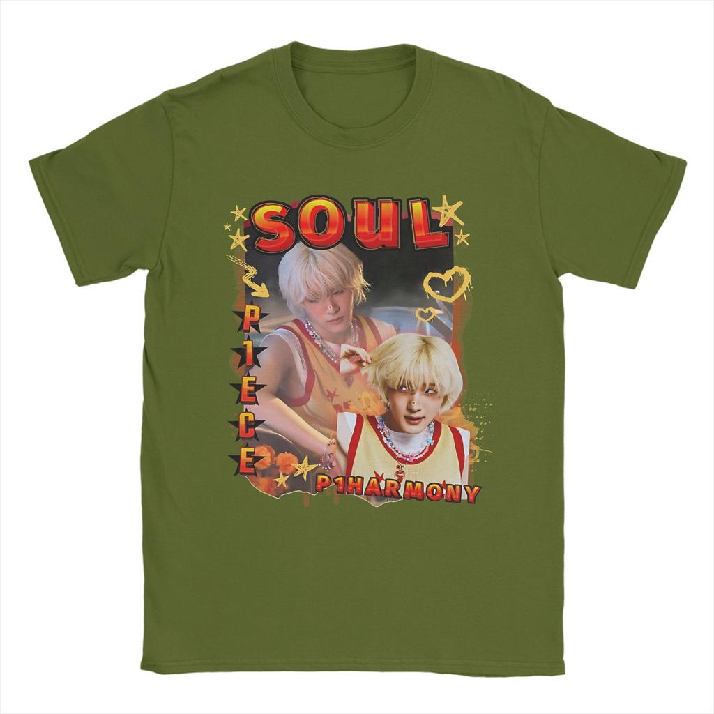 Cool P1Harmony Soul Koreansk Grupp KPop T-Shirt Män Rund Hals 100% Bomull T-Shirt Kortärmad T-Shirt Sommartoppar