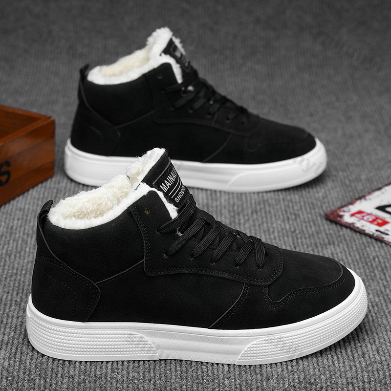 Fashion Men's Fashion Trend Casual Warm Thick Soled Plush Shoes 2025 Winter Comfortable Versatile High Top Non Slip Chunky Cotton Shoes
