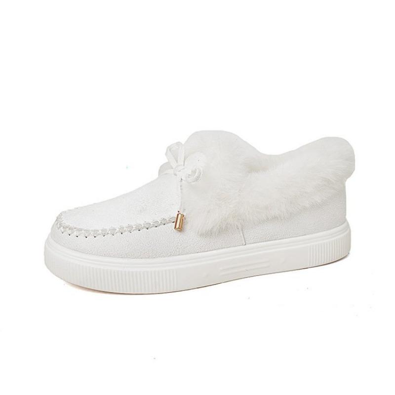 New Women's Shoes Women's Cotton Shoes Winter Bow Warm Shoes Flat-soled Fluffy Shoes