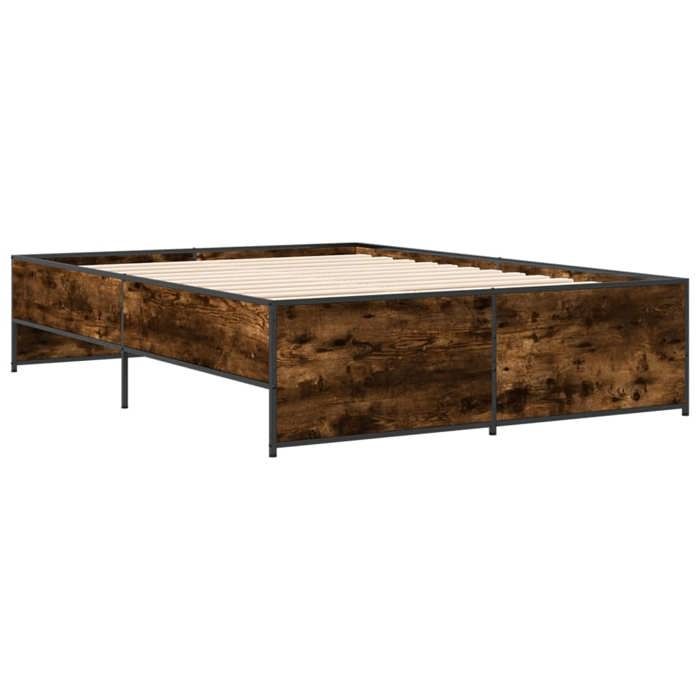VidaXL Bed Frames Smoked Oak 135x190 Cm Engineered Wood and Metal, Bed, Guest Bed, Double Bed, Bedroom Furniture At 3279904