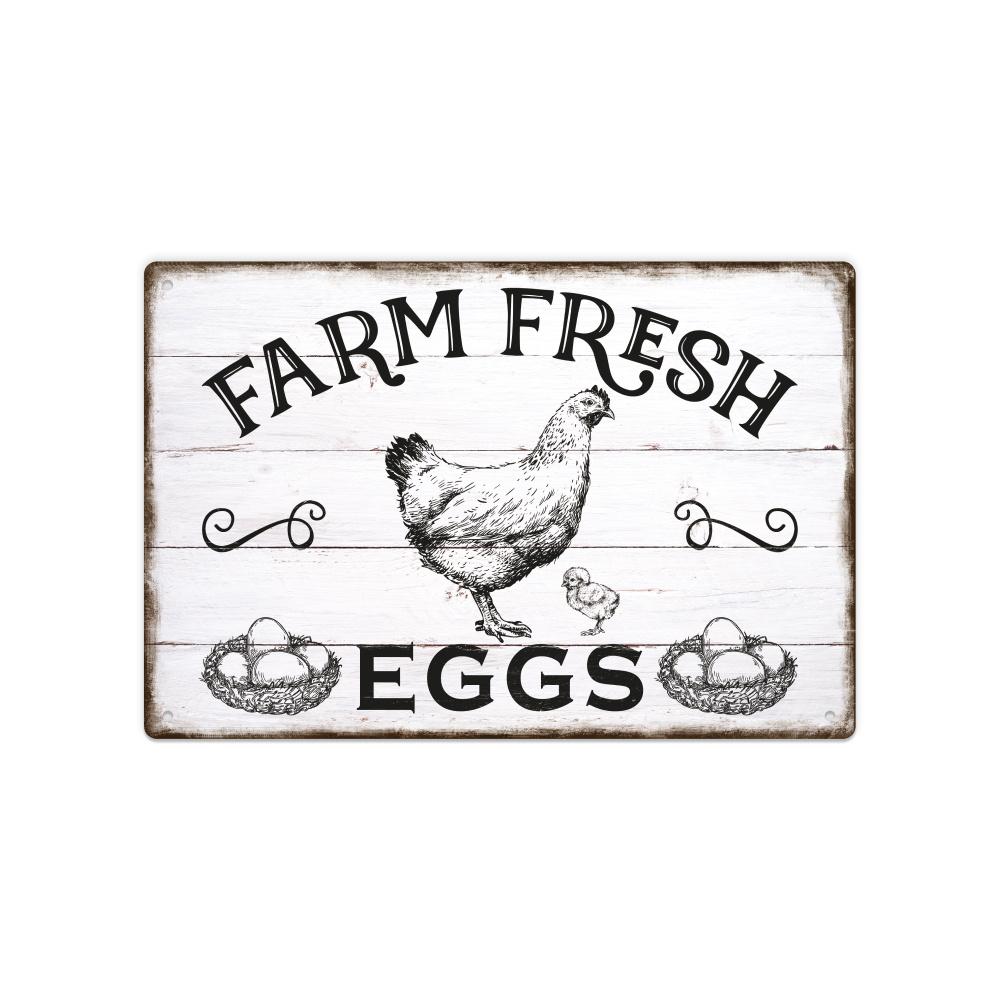 

[1 шт. металлическая табличка] Винтажная металлическая жестяная табличка в стиле фермерского дома, «Свежие фермерские яйца», настенное украшение | Многофункциональная табличка с животными для декора курятника 20x30cm（7.8x11.8inch）