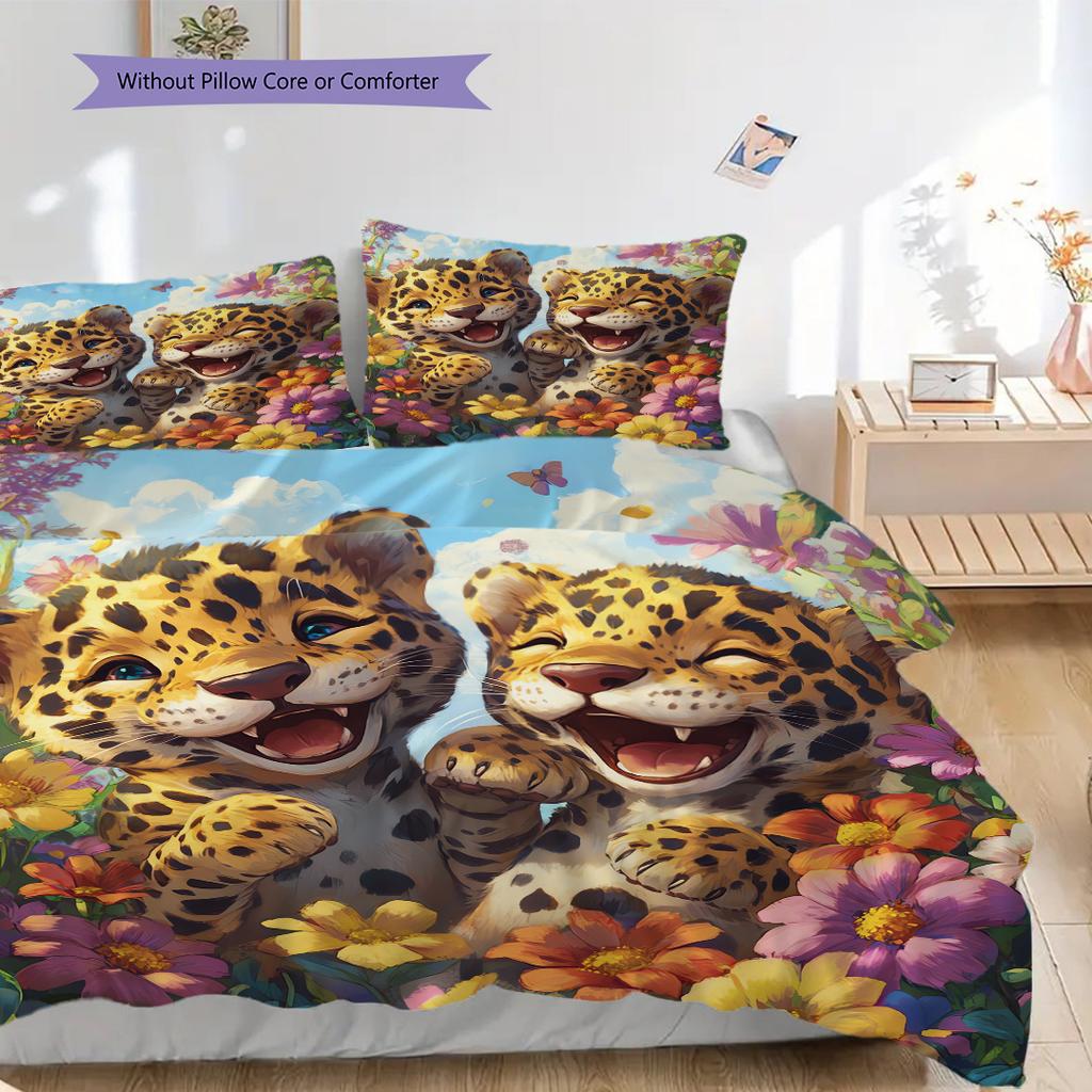 Leopard Pattern Bedding Quilt Set Quilt Cover Pillowcase Home Decoration Birthday Gift (1 * duvet cover + 2 * pillowcase, without core)