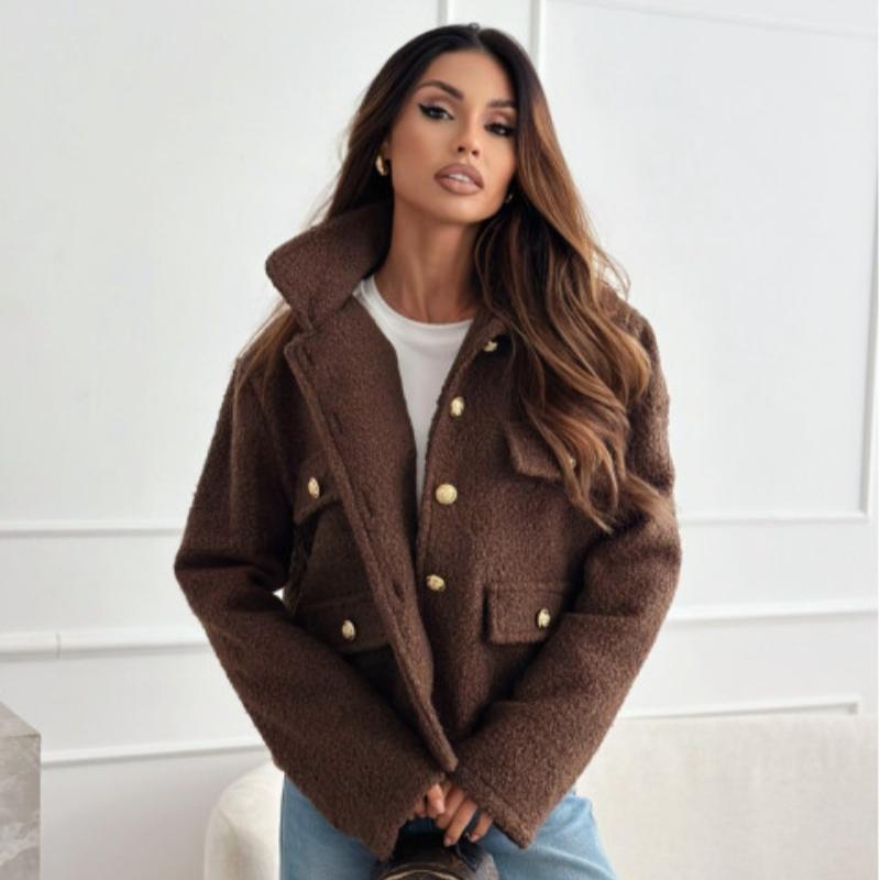 Autumn Winter Turn Down Collar Plus Size Women's Jacket Long Sleeve Fashion Casual Woolen Coats Women Elegant Vintage Solid Loose Short Jackets 24999