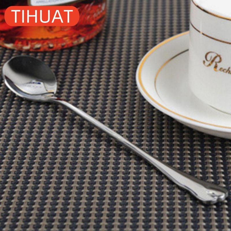 Round Dinner Dessert Long Coffee Stainless Steel Teaspoon with Handle Spoons