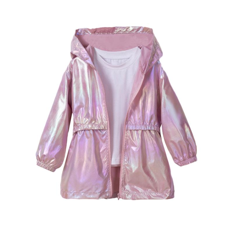 2-9 let Dětský Dívčí Lesklý Kabát s Kapucí Vodotěsná Bunda na Zip