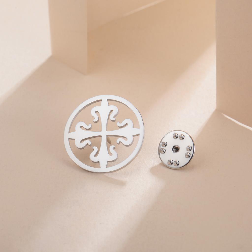 Lucktune Cross of Lilies Brooches Stainless Steel Metal Pins For Men's Shirt Badges Cross Symbol Lapel Pins Vintage Jewelry Gift