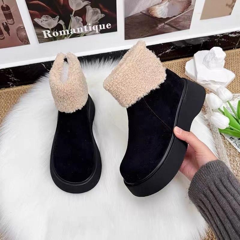 Winter Chunky Platform Heels Women Snow Boots Concise Height Increase Shoes Warm Cotton Short Booties Shoes Zapatos Mujer