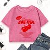 Cherry Cou Fresh Fruit Print Washed Tee Shirt Womens Y2K Comfortable T-Shirts Cotton Casual Clothes Short Sleeve