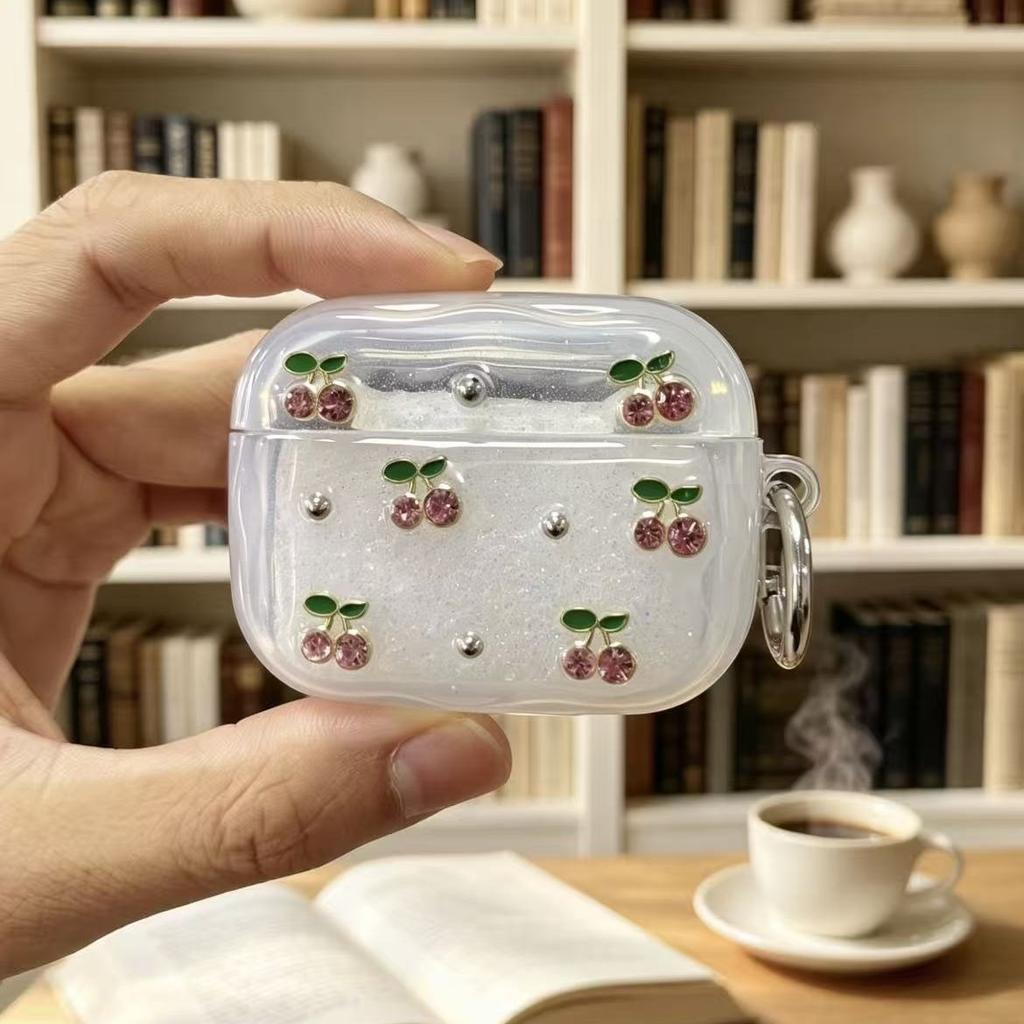 Epoxy flash silver butterfly earphone case for apple AirPods pro1 mini cherry wireless bluetooth earphone cover