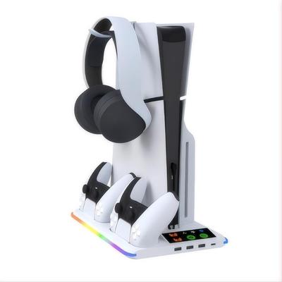 With PS5 3 USB 1 Charging Stand with Vertical Cooling Dual Controller Charging Station with LED Console Support [Compatible PS5/Slim/Pro] + Type-C